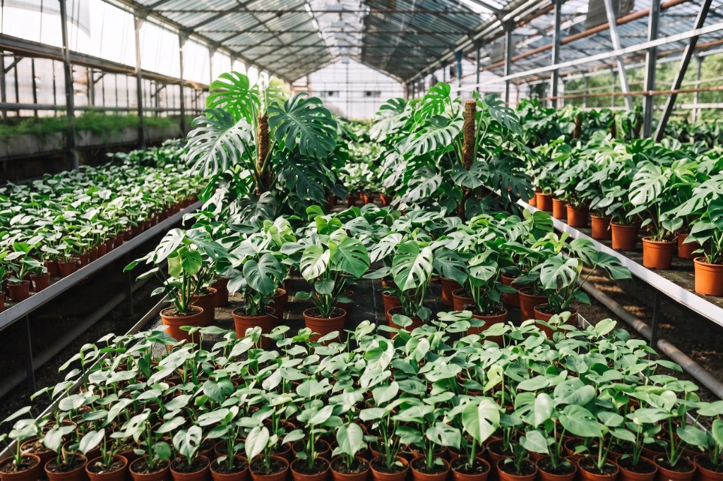 Vivero de Monstera deliciosa en producción